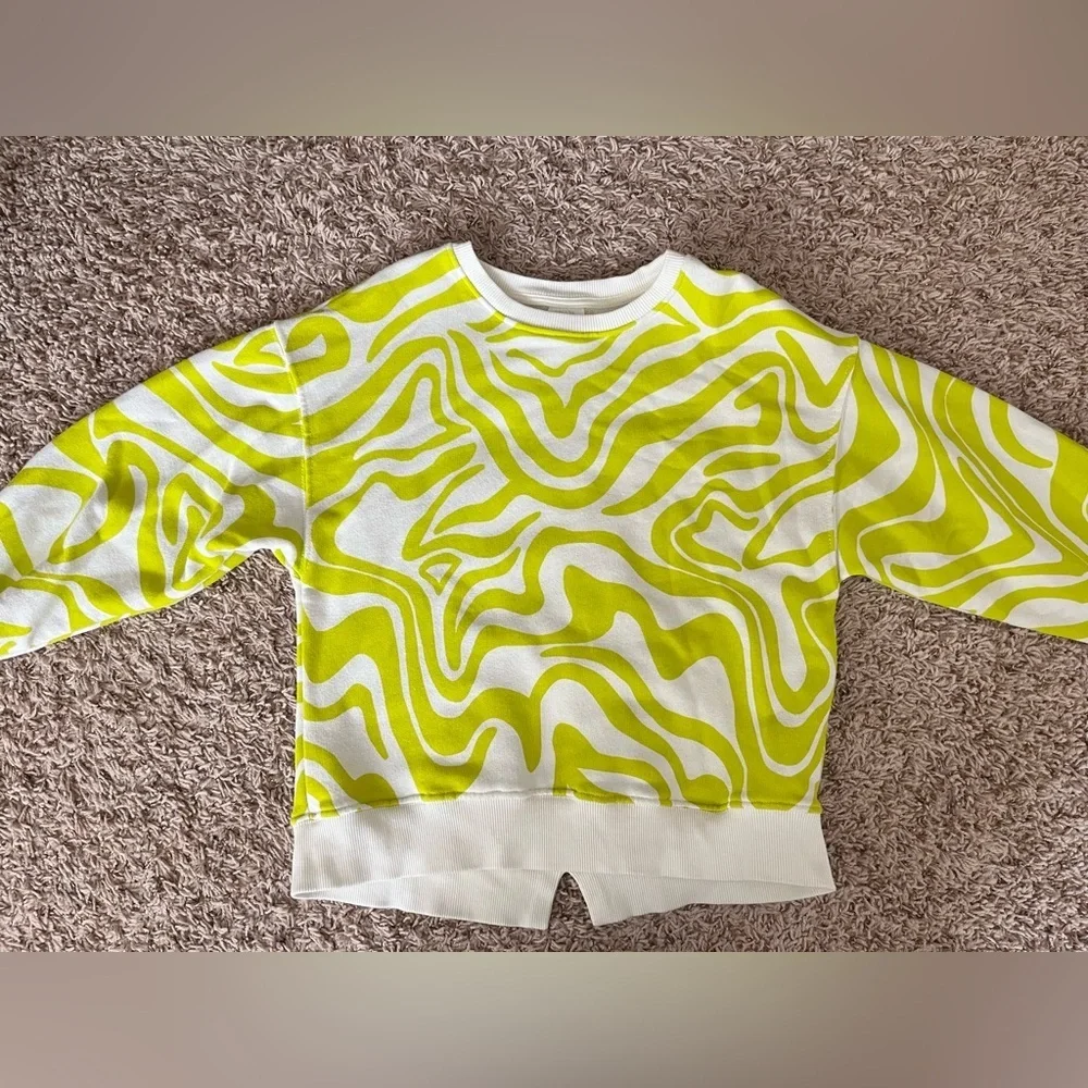 Zara Kids Psychedelic Print Sweatshirt in a chartreuse and white swirl pattern